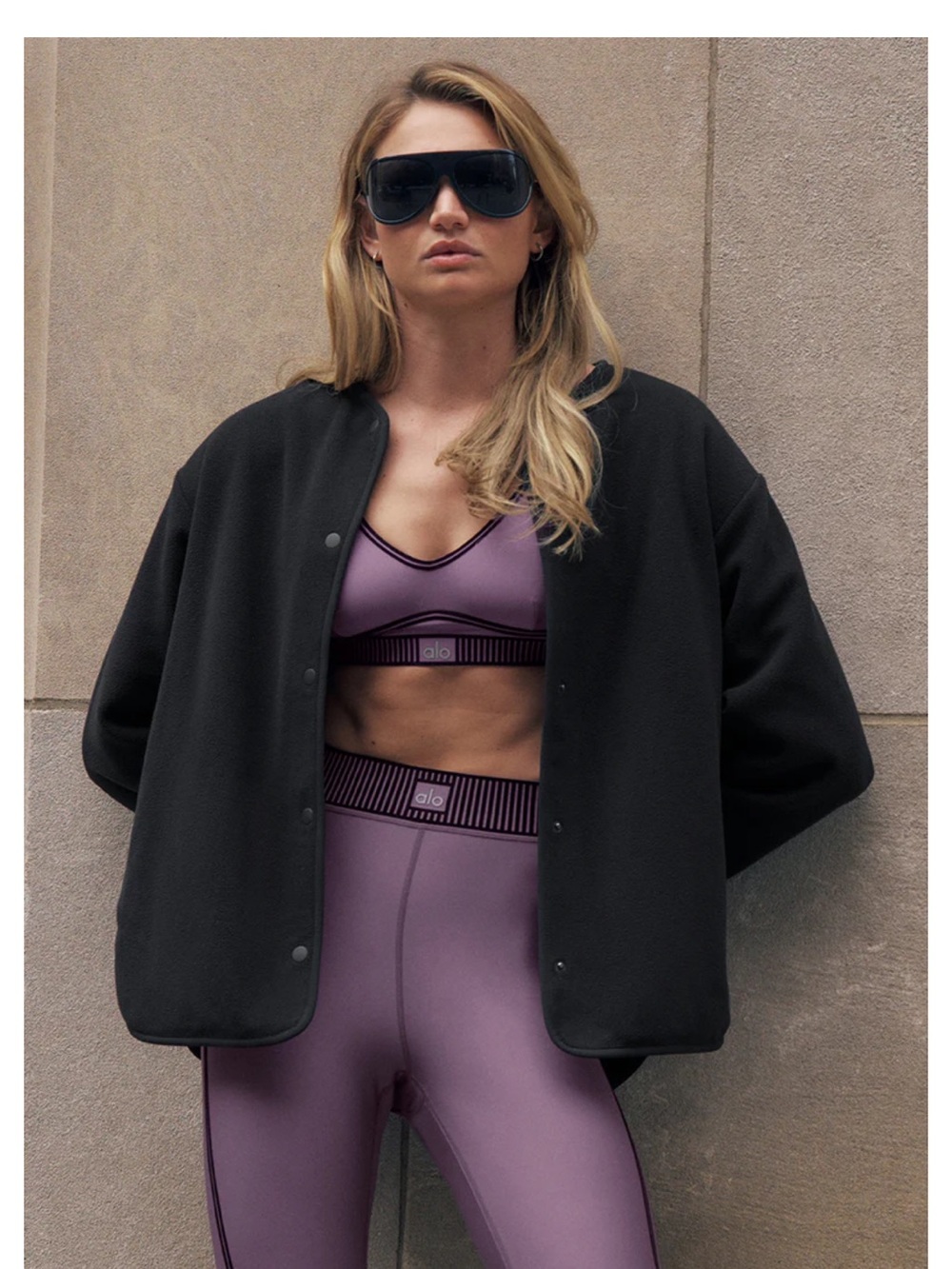 ALO Yoga Black Snap-Front Bomber Jacket